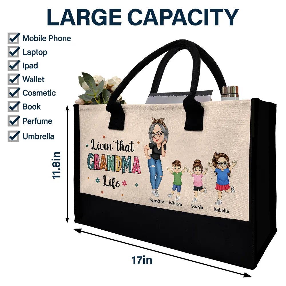 Living That Grandma Life - Personalized Canvas Tote Bag - Image 4