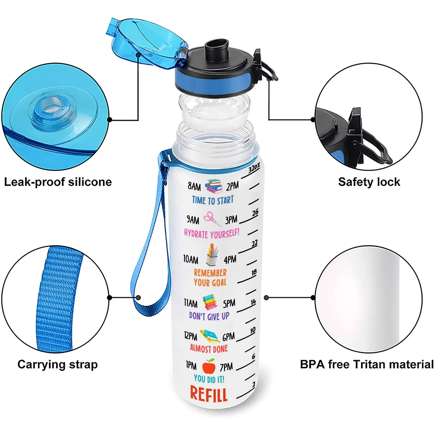 Living That Teacher Life - Gift For Teacher - Personalized Water Tracker Bottle - Image 4