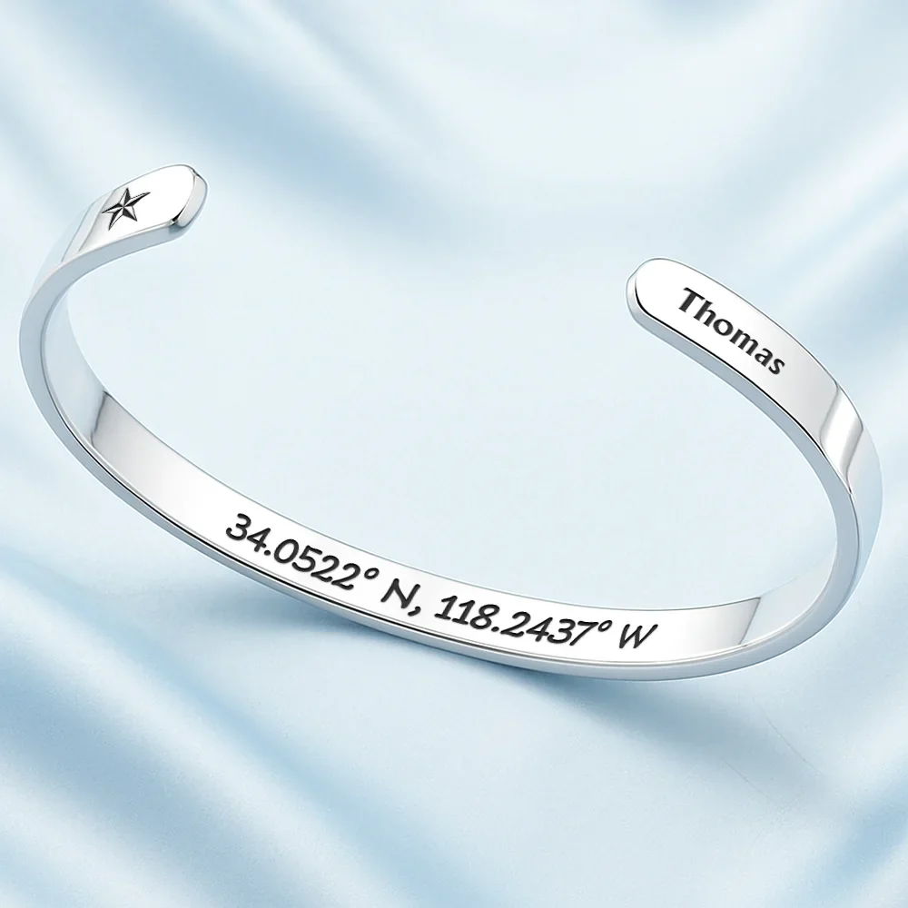 Location Coordinates I Own This Place - Personalized Bangle Bracelet Cuff - Image 3