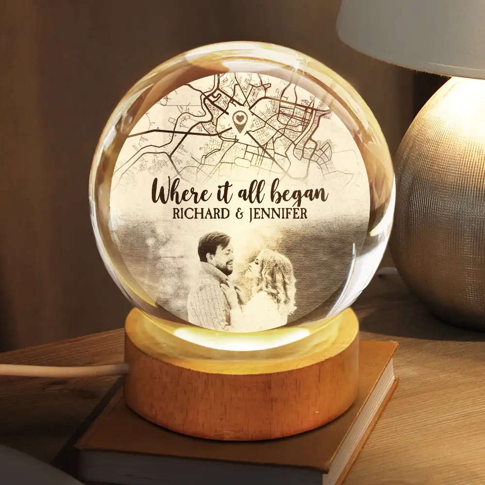 Location Map Custom Photo Where It All Began - Personalized Crystal Globe Lamp - Image 2
