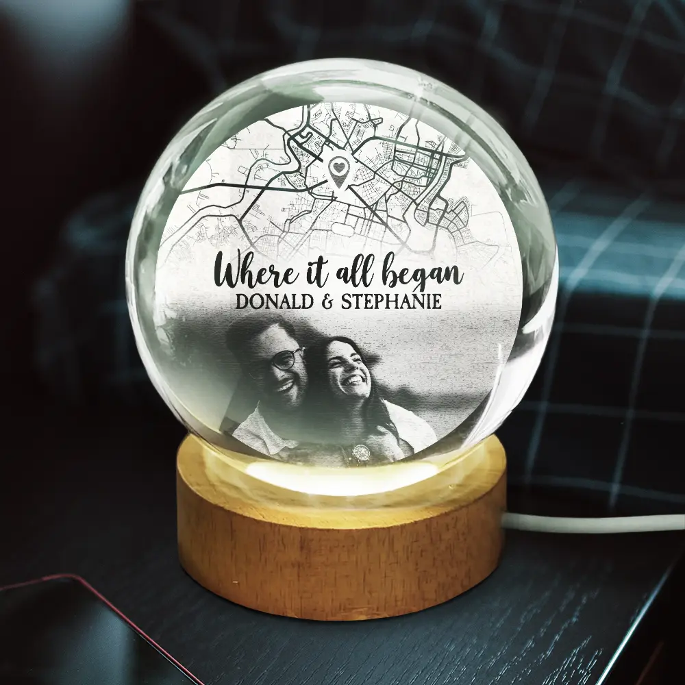 Location Map Custom Photo Where It All Began - Personalized Crystal Globe Lamp - Image 3