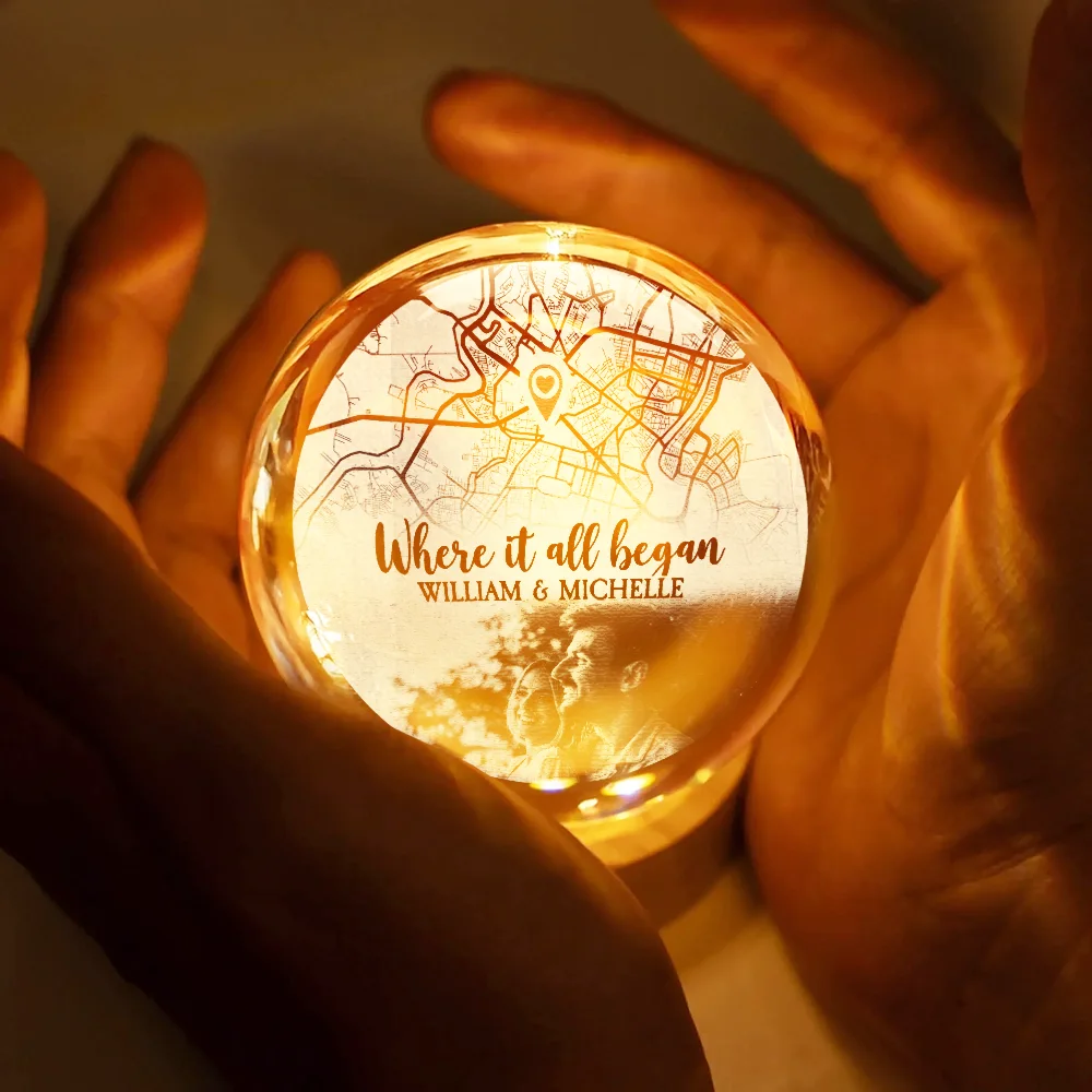Location Map Custom Photo Where It All Began - Personalized Crystal Globe Lamp - Image 4