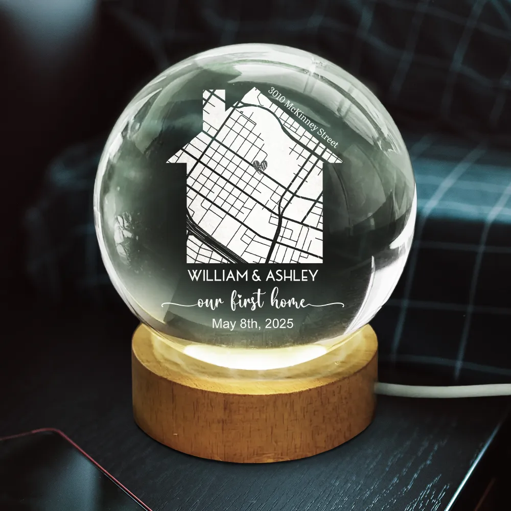 Location Map First Time Home - Personalized Crystal Globe Lamp - Image 3