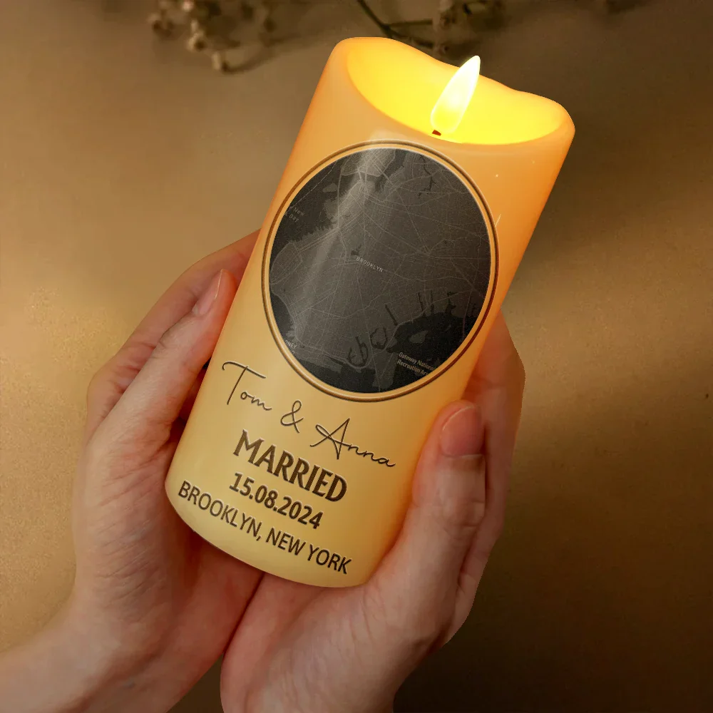Location Map Married Engaged Couples - Personalized Flameless LED Candle - Image 3
