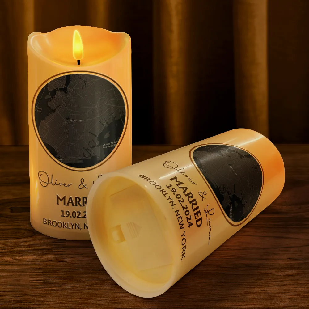 Location Map Married Engaged Couples - Personalized Flameless LED Candle - Image 4