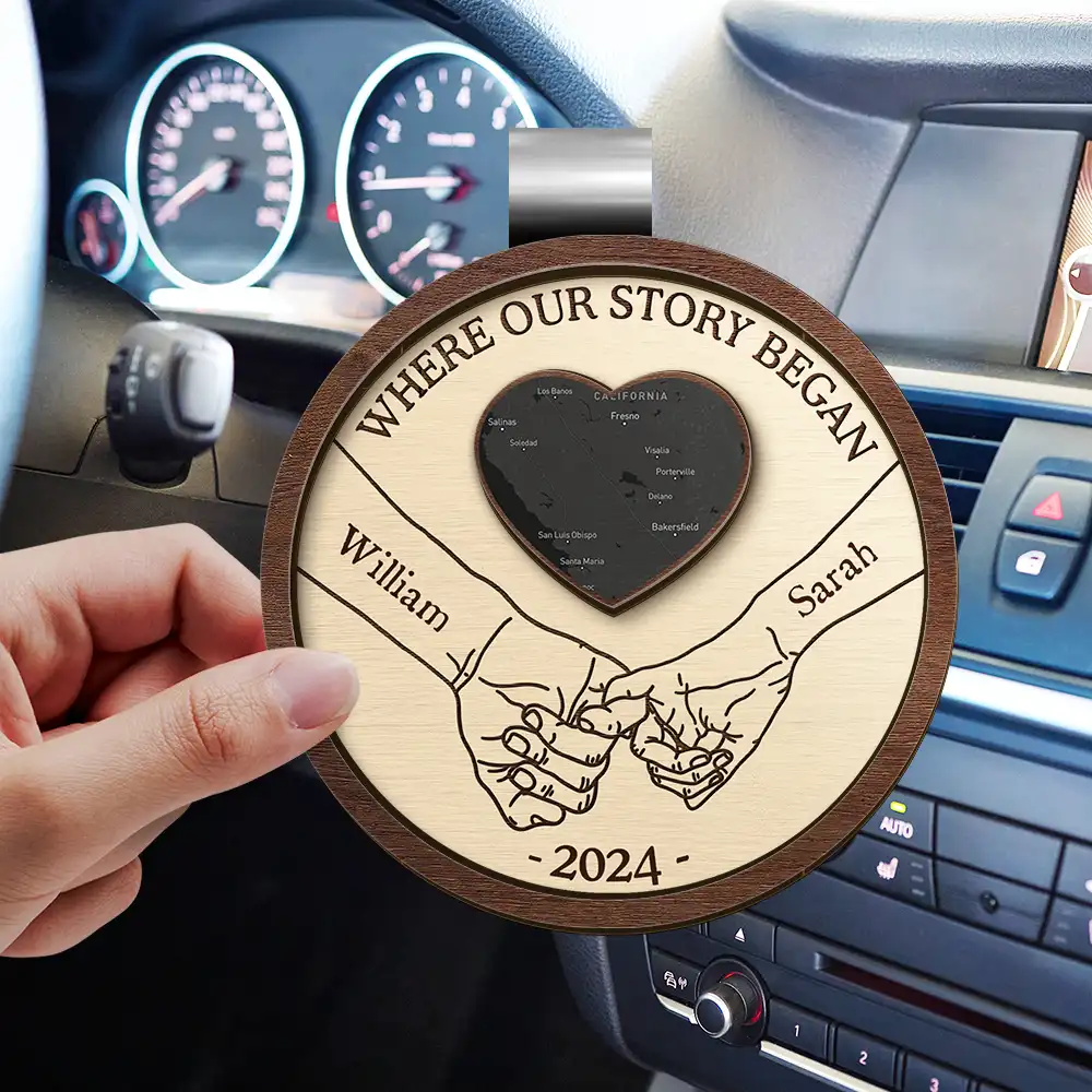 Location Map Where I Found My Missing Piece Couple Holding Hands - Personalized Custom Shaped Car Visor Clip - Image 3