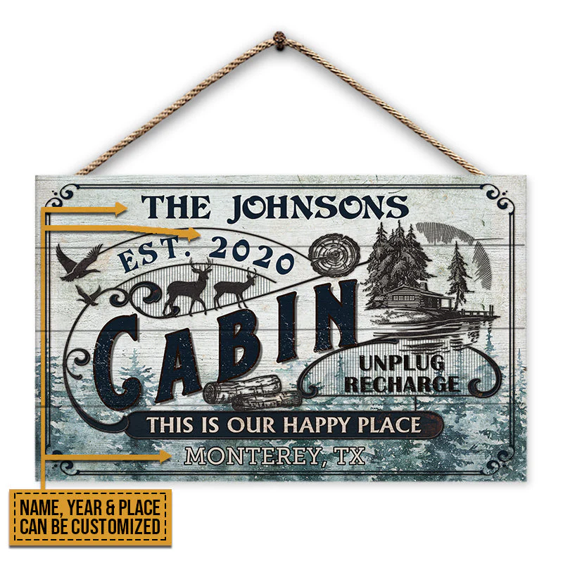 Log Cabin This Is Our Happy Place Custom Wood Rectangle Sign - Image 5