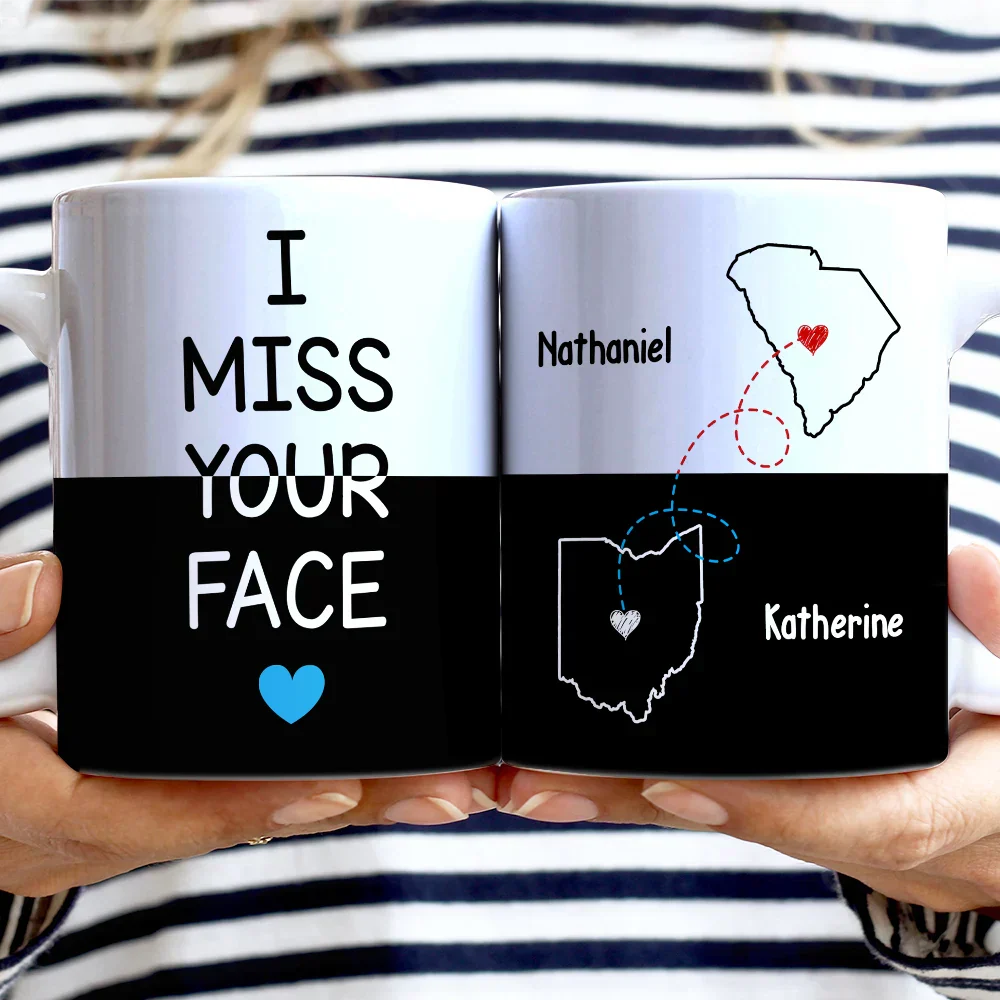 Long Distance Besties I Miss Your Face Never Too Far - Personalized White Edge-to-Edge Mug - Image 2