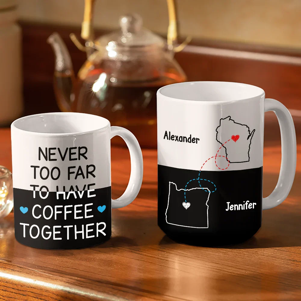 Long Distance Besties I Miss Your Face Never Too Far - Personalized White Edge-to-Edge Mug - Image 3