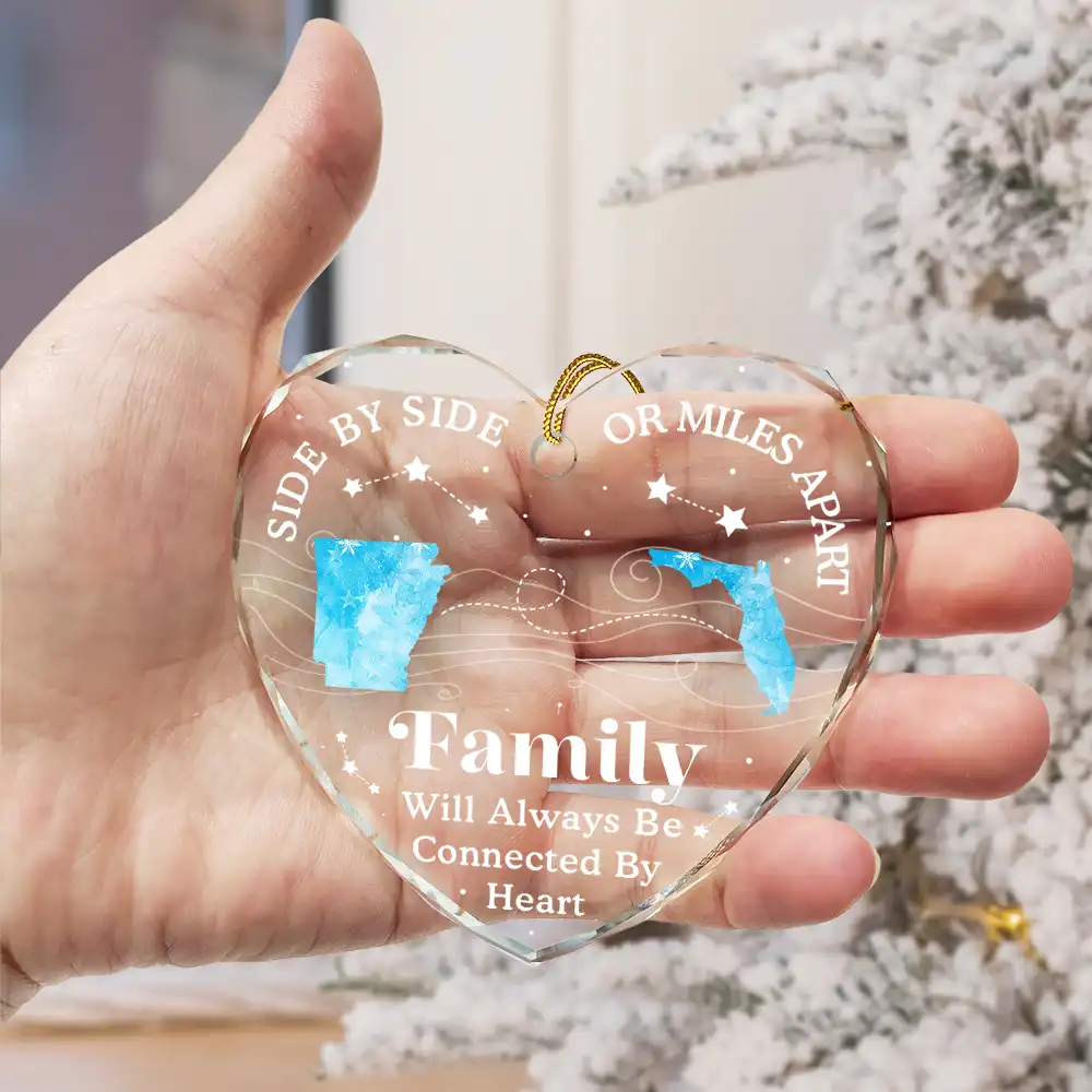 Long Distance Cousins Will Always Be Connected By Heart Family - Personalized Heart Shaped Glass Ornament - Image 3