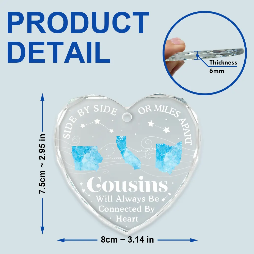 Long Distance Cousins Will Always Be Connected By Heart Family - Personalized Heart Shaped Glass Ornament - Image 5