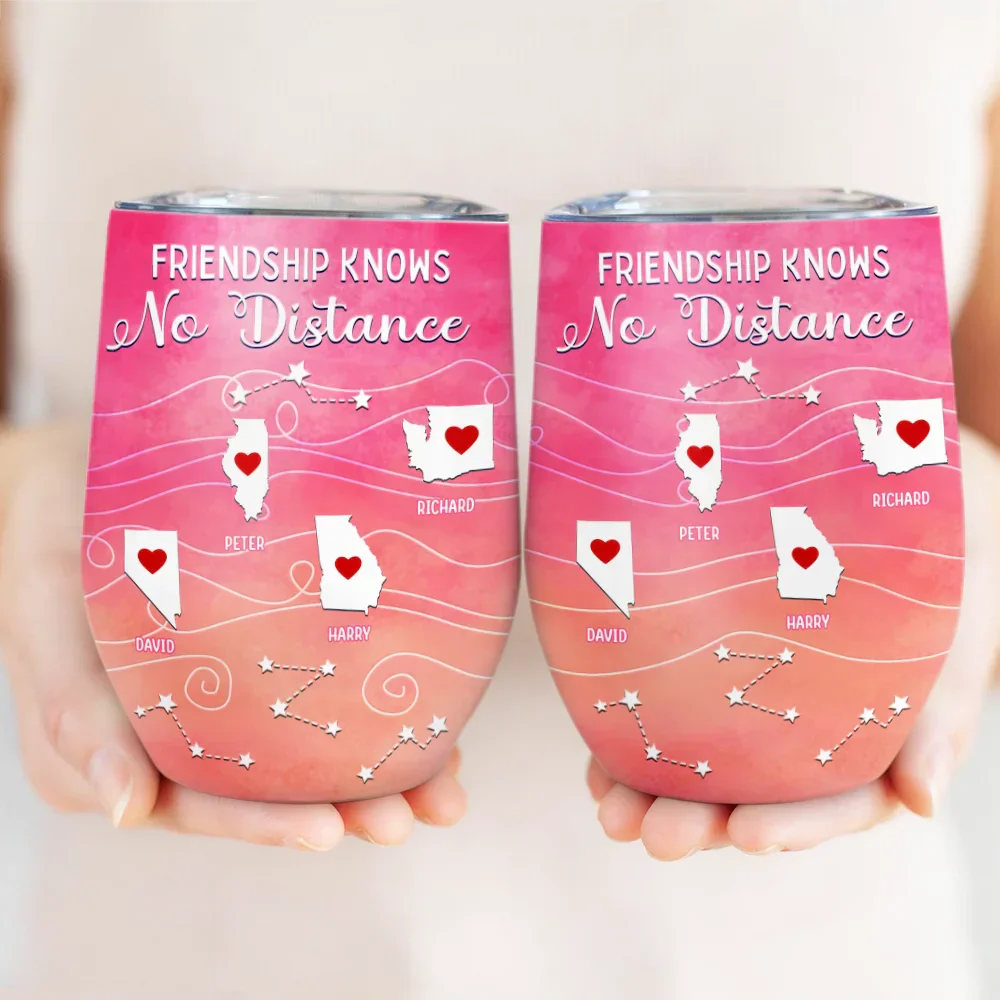 Long Distance Family Bestie Never Too Far To Drink - Personalized Wine Tumbler - Image 3