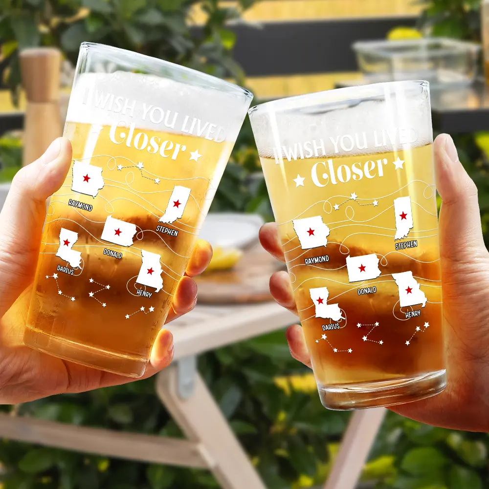 Long Distance Family Bestie Never Too Far To Drink Together - Personalized Beer Glass - Image 4