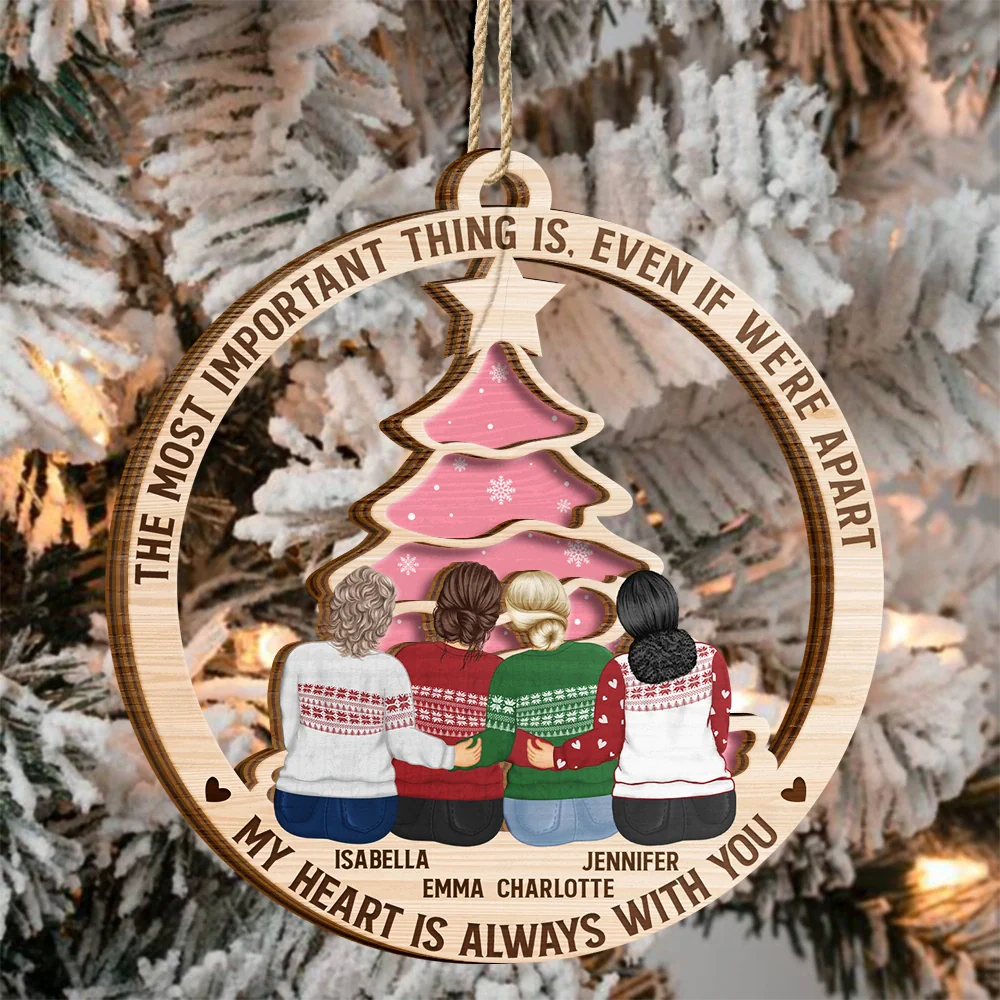 Long Distance Friends My Heart Stays With You - Personalized 2-Layered Wooden Ornament - Image 3