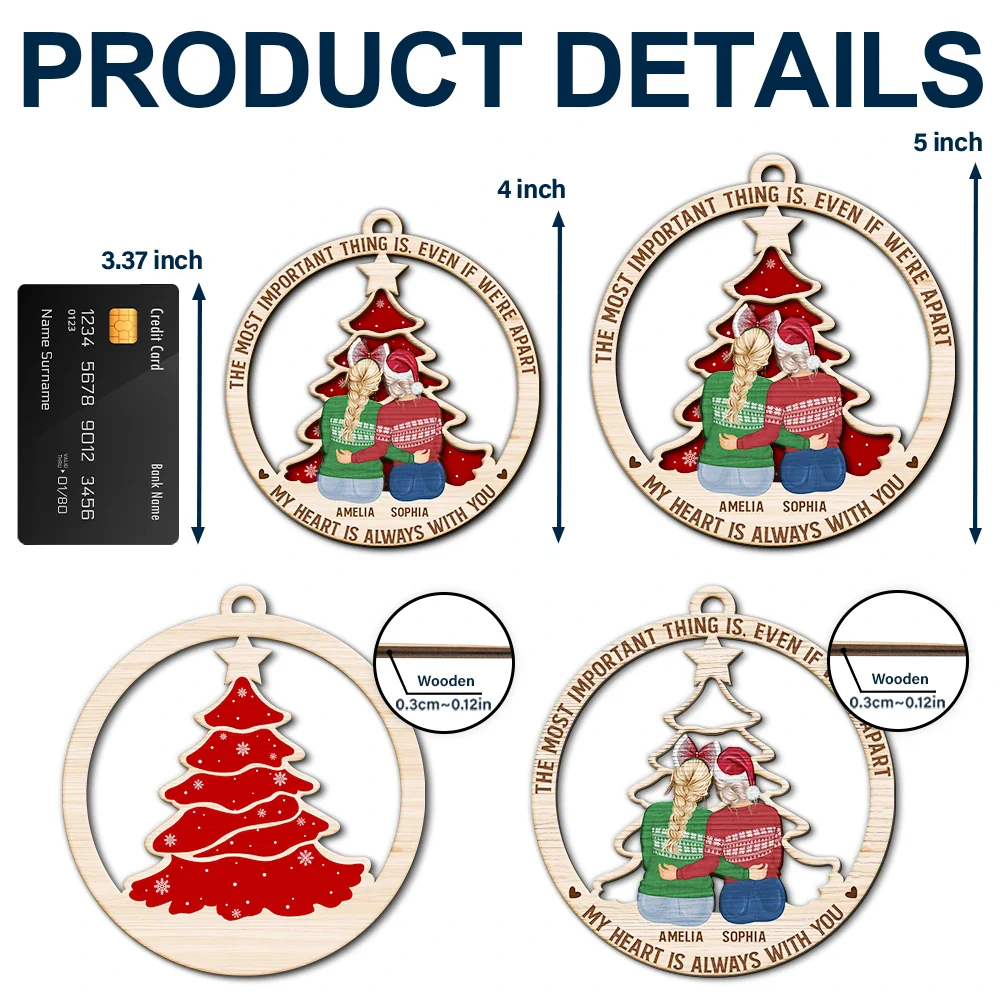 Long Distance Friends My Heart Stays With You - Personalized 2-Layered Wooden Ornament - Image 5