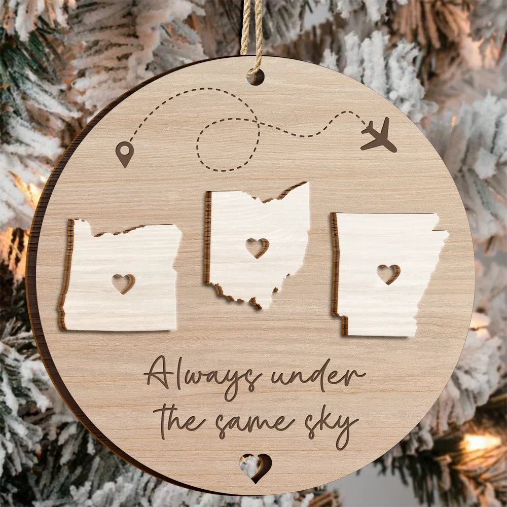 Long Distance Relationship Always Under The Same Sky - Personalized 2-Layered Wooden Ornament - Image 3
