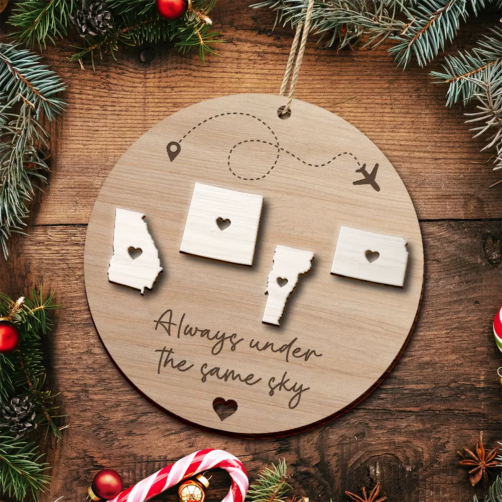 Long Distance Relationship Always Under The Same Sky - Personalized 2-Layered Wooden Ornament - Image 4