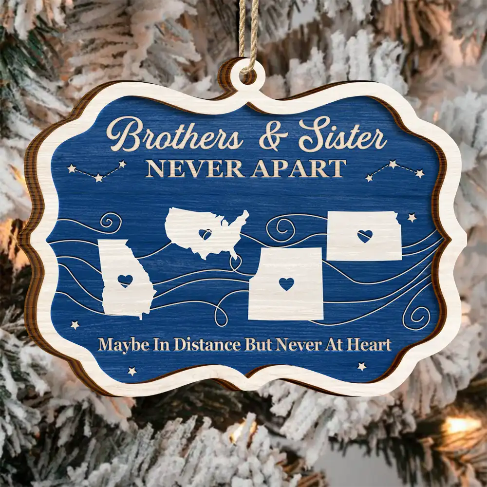 Long Distance Siblings Never Apart - Personalized 2-Layered Wooden Ornament - Image 3