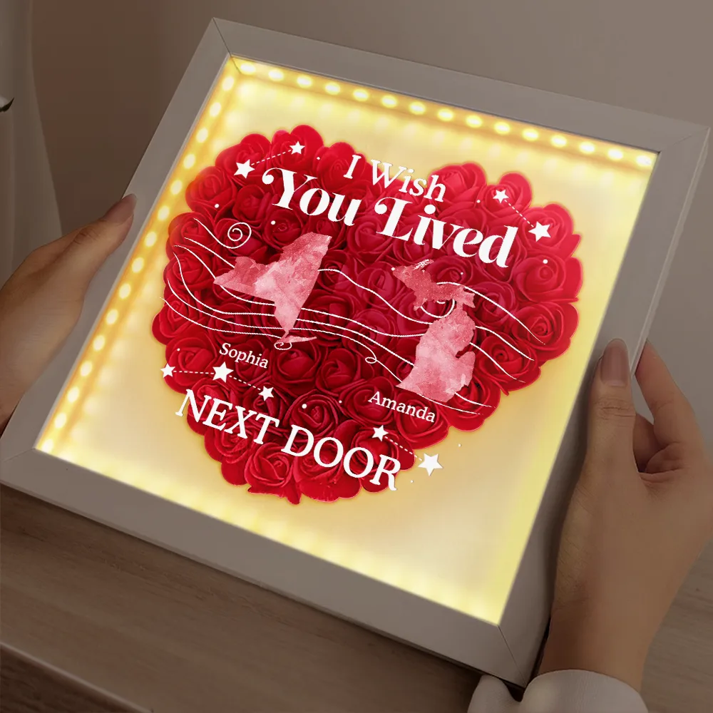 Long Distance State The Miles Don't Matter - Personalized LED Light Flower Shadow Box - Image 2