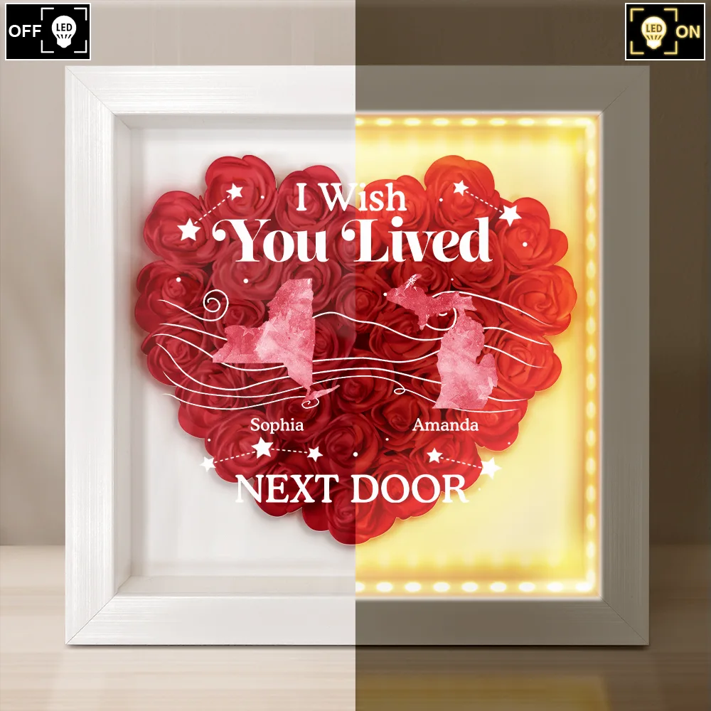 Long Distance State The Miles Don't Matter - Personalized LED Light Flower Shadow Box - Image 3