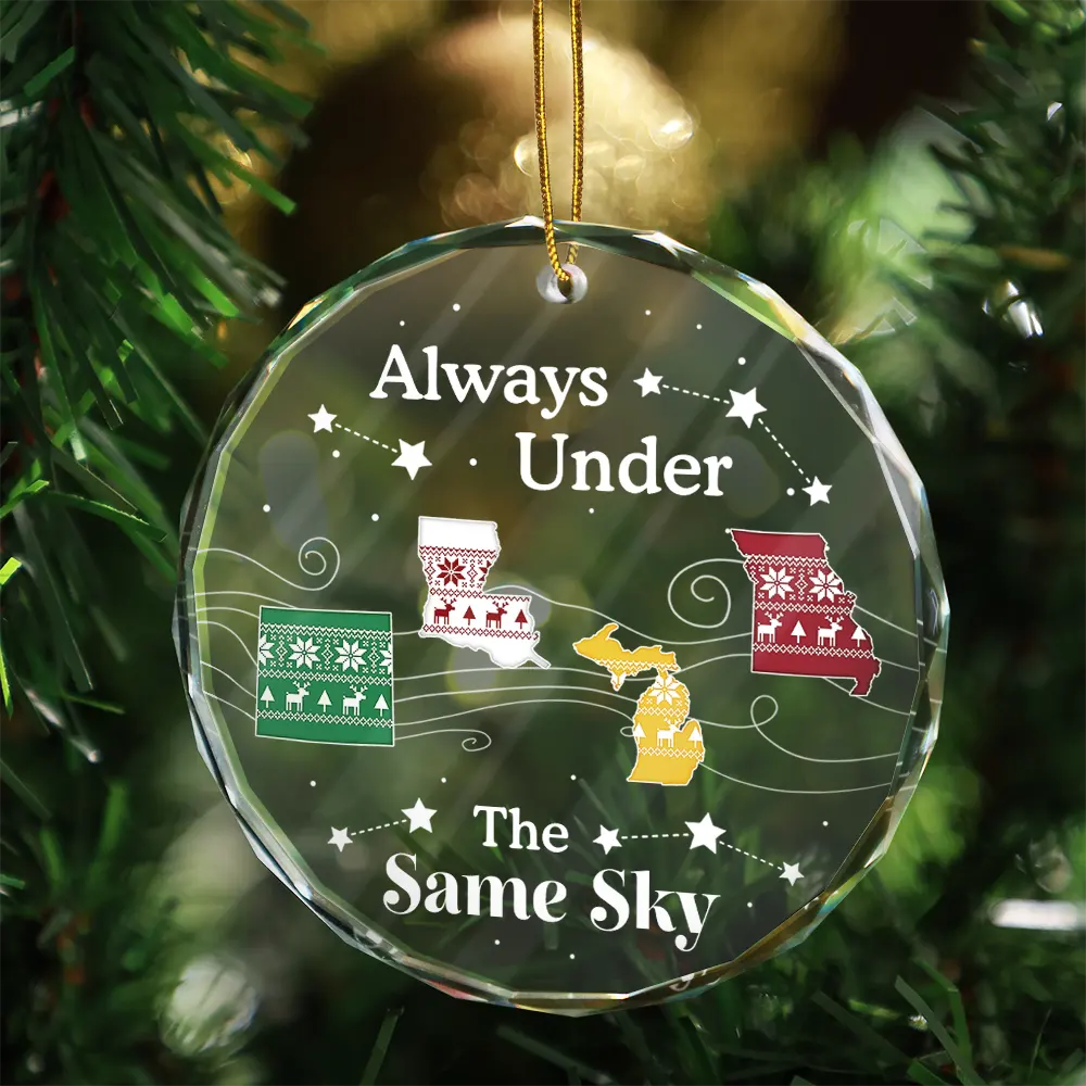 Long Distance The Miles Don't Matter Christmas Pattern - Personalized Circle Glass Ornament - Image 3