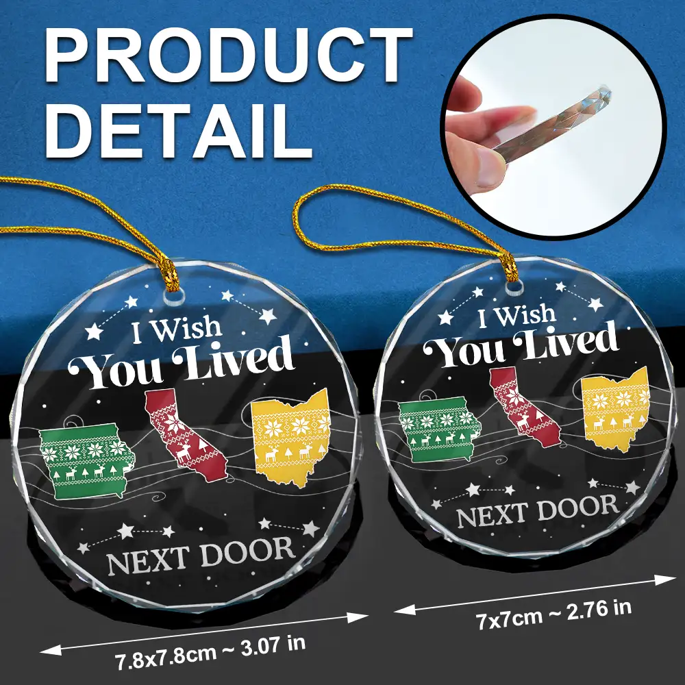 Long Distance The Miles Don't Matter Christmas Pattern - Personalized Circle Glass Ornament - Image 6