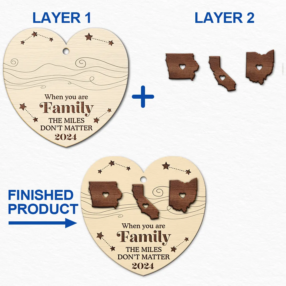 Long Distance The Miles Don't Matter Christmas - Personalized 2-Layered Wooden Ornament - Image 6