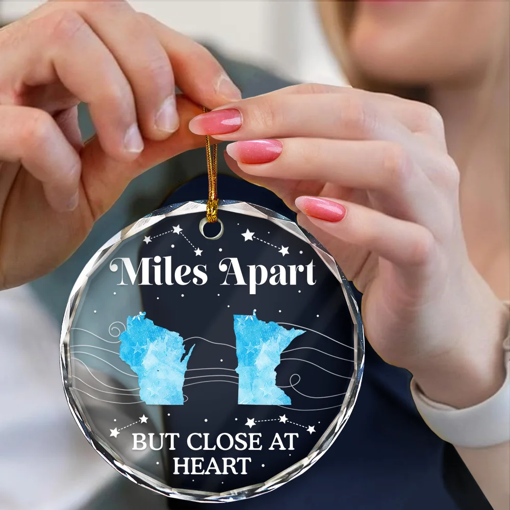 Long Distance The Miles Don't Matter Christmas - Personalized Circle Glass Ornament - Image 4