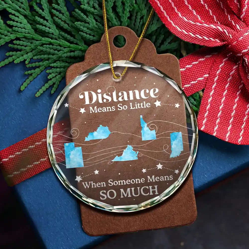 Long Distance The Miles Don't Matter Christmas - Personalized Circle Glass Ornament - Image 5