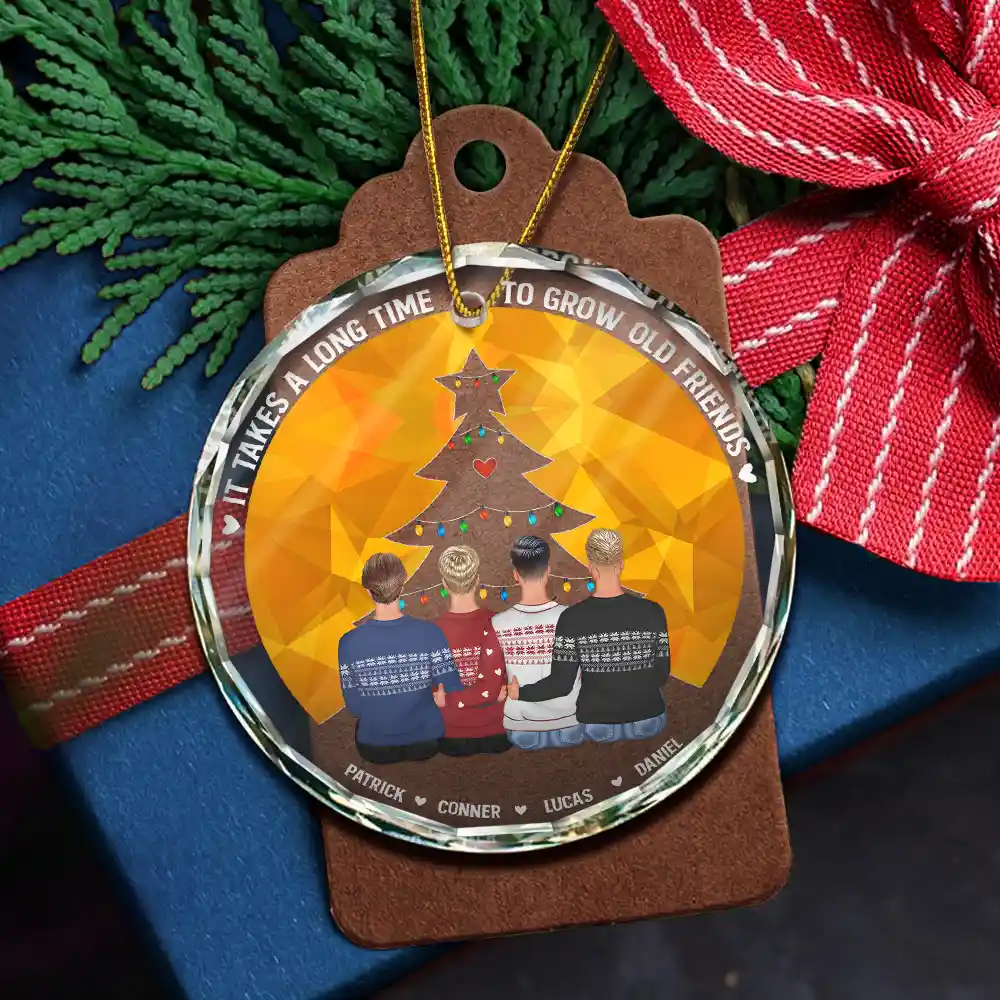 Long Time To Grow Old Friends - Personalized Circle Glass Ornament - Image 5