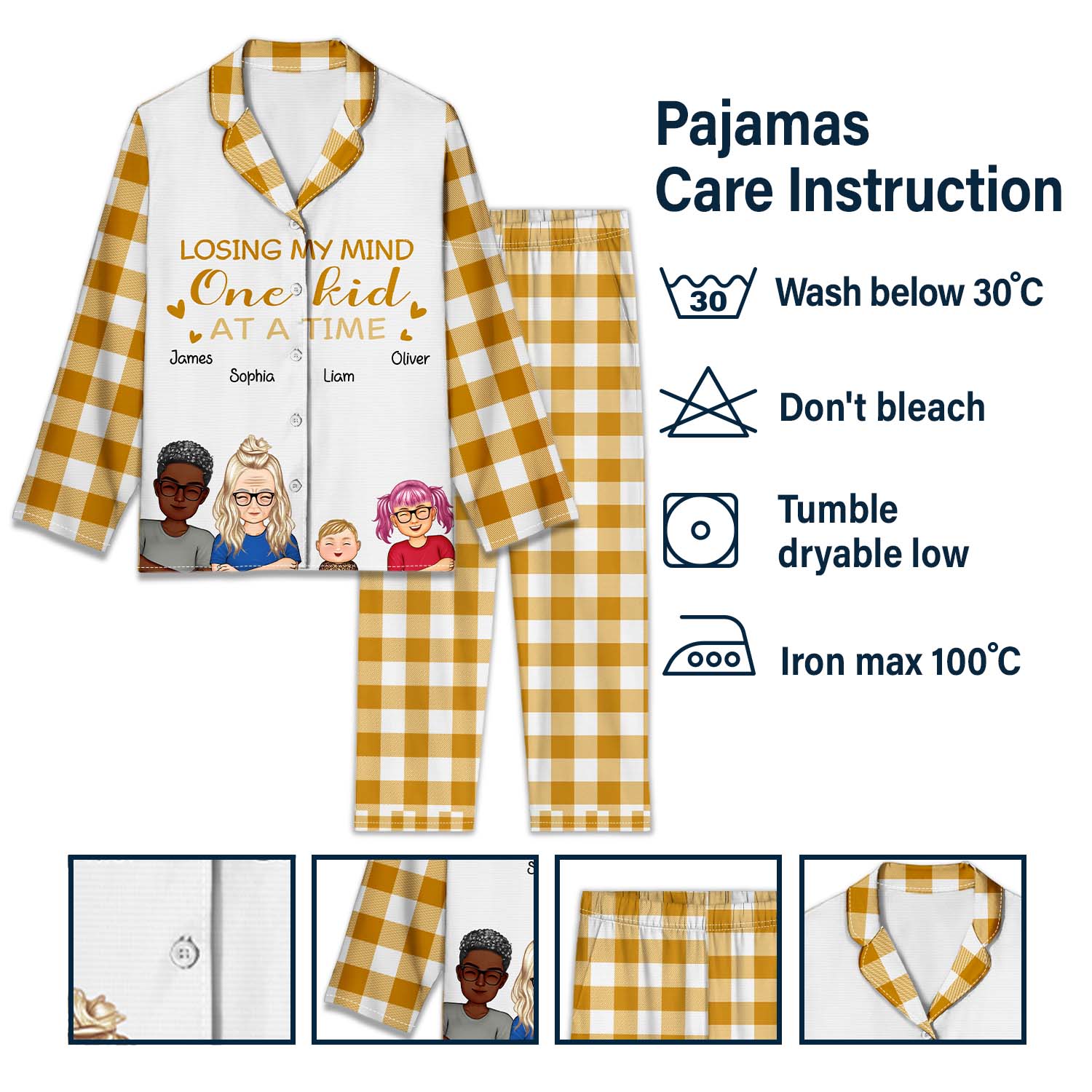 Losing My Mind One Kid At A Time - Anniversary, Birthday Gift For Spouse, Husband, Wife, Mom, Dad - Personalized Custom Long Pajamas Set - Image 6