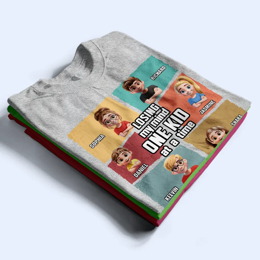 Losing My Mind One Kid At A Time Cartoon Story - Personalized T Shirt - Image 3