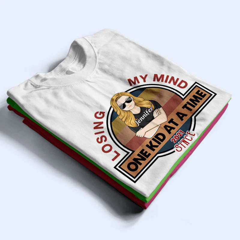 Losing My Mind One Kid At A Time - Family Gifts - Personalized Custom T Shirt - Image 2