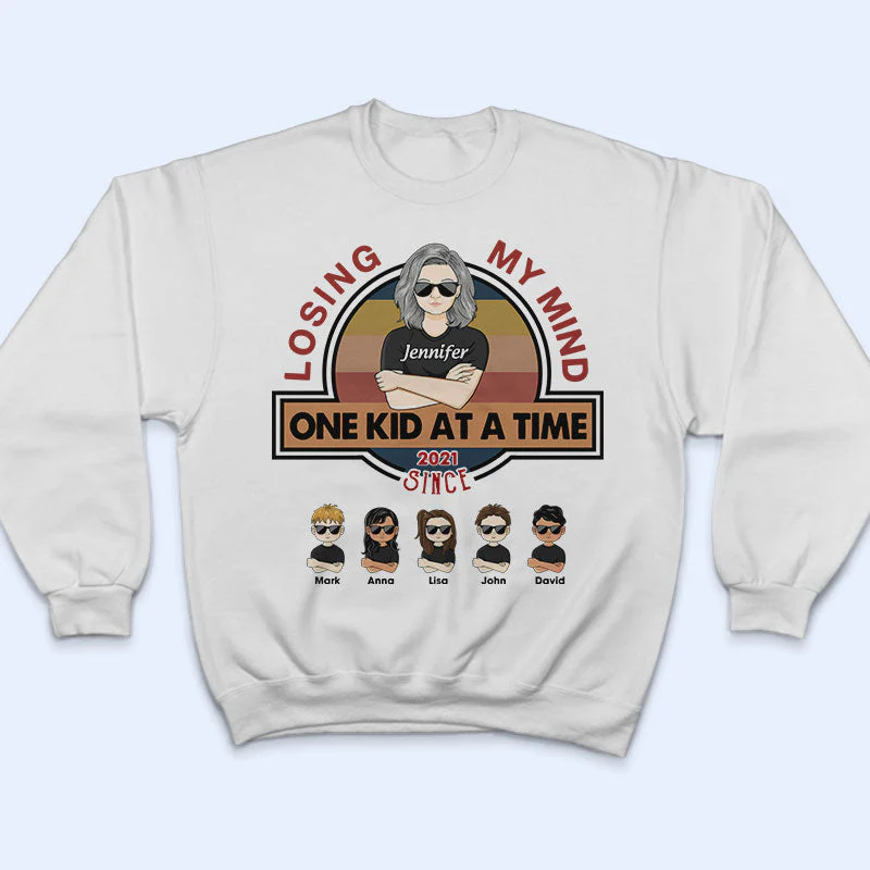 Losing My Mind One Kid At A Time - Family Gifts - Personalized Custom T Shirt - Image 5