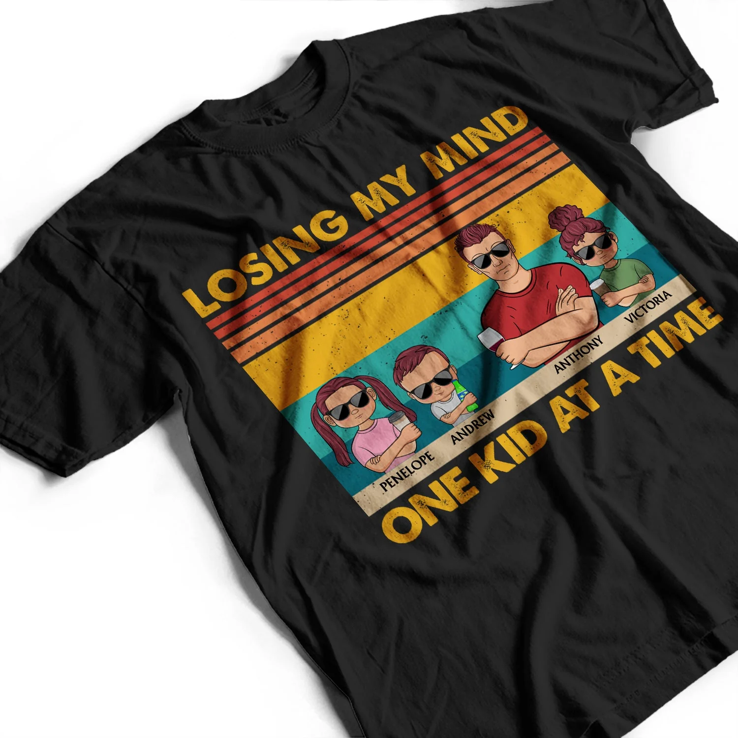 Losing My Mind One Kid At A Time - Funny, Birthday Gift For Father, Papa, Dad, Husband - Personalized Custom T Shirt - Image 3
