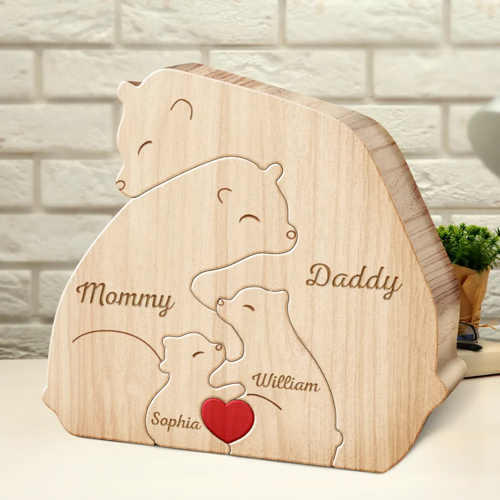 Love Bear Family - Gift For Mother, Father, Family - Personalized Custom Shaped Wooden Puzzle - Image 3