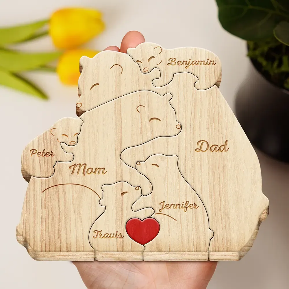 Love Bear Family - Gift For Mother, Father, Family - Personalized Custom Shaped Wooden Puzzle - Image 5