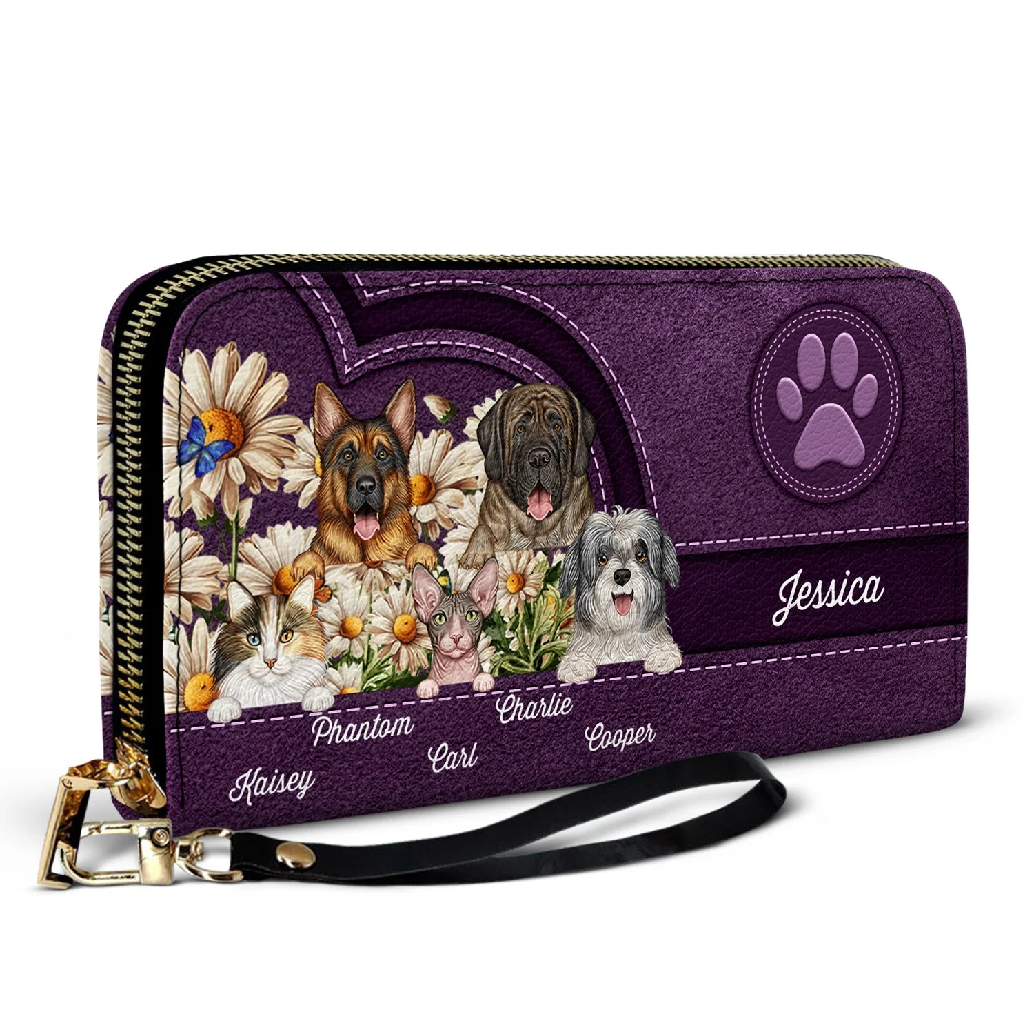 Love Daisy Dogs Cats - Gift For Pet Lovers, Dog Lovers, Cat Lovers - Personalized Leather Long Wallet - Image 2