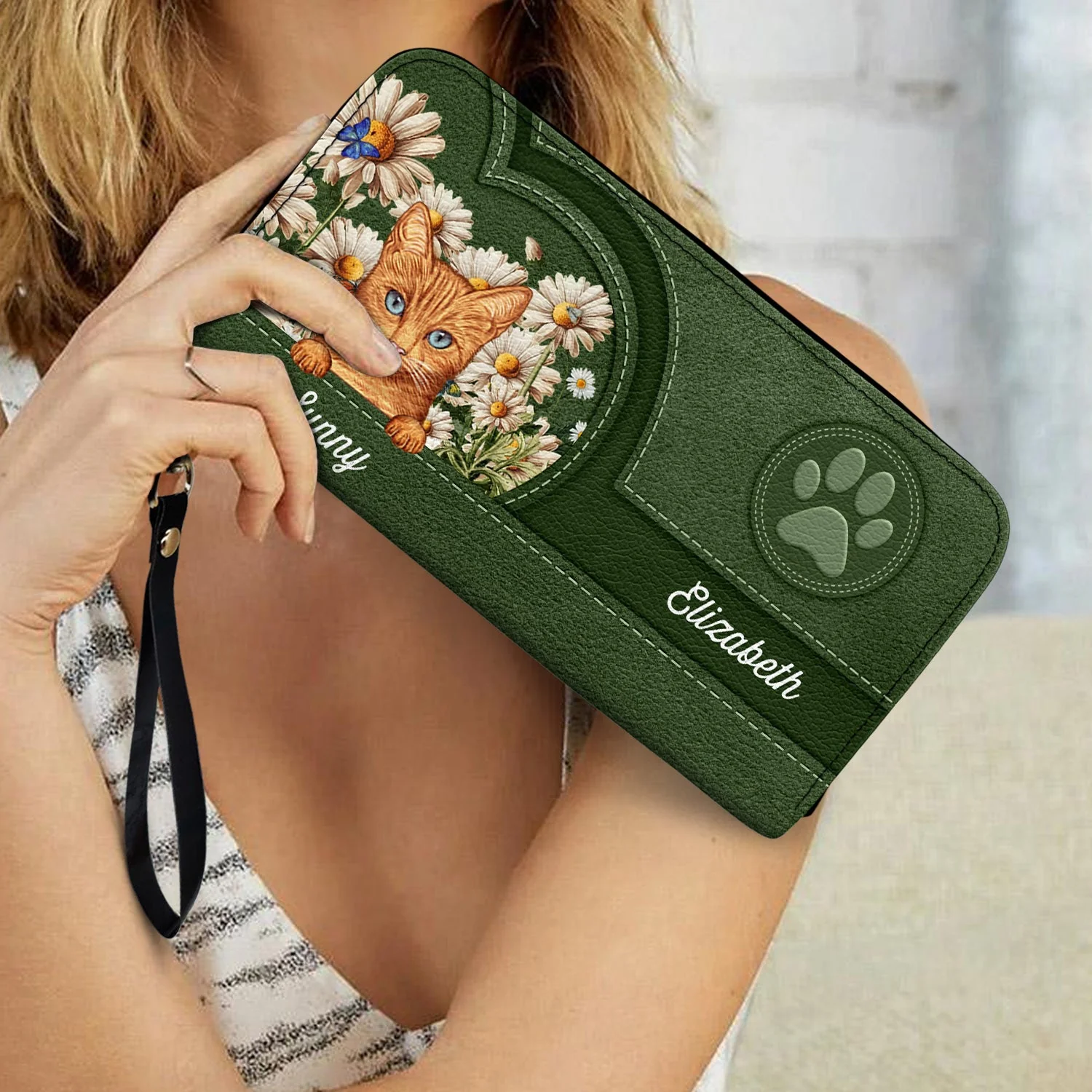 Love Daisy Dogs Cats - Gift For Pet Lovers, Dog Lovers, Cat Lovers - Personalized Leather Long Wallet - Image 3