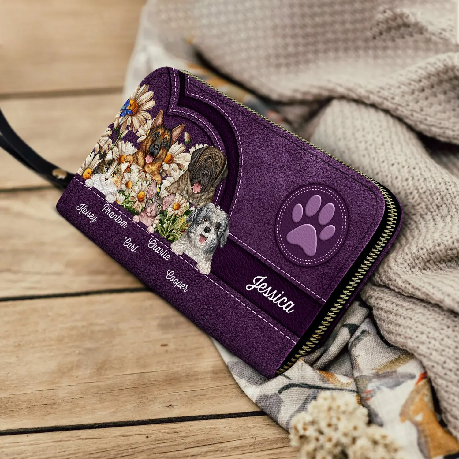 Love Daisy Dogs Cats - Gift For Pet Lovers, Dog Lovers, Cat Lovers - Personalized Leather Long Wallet - Image 4