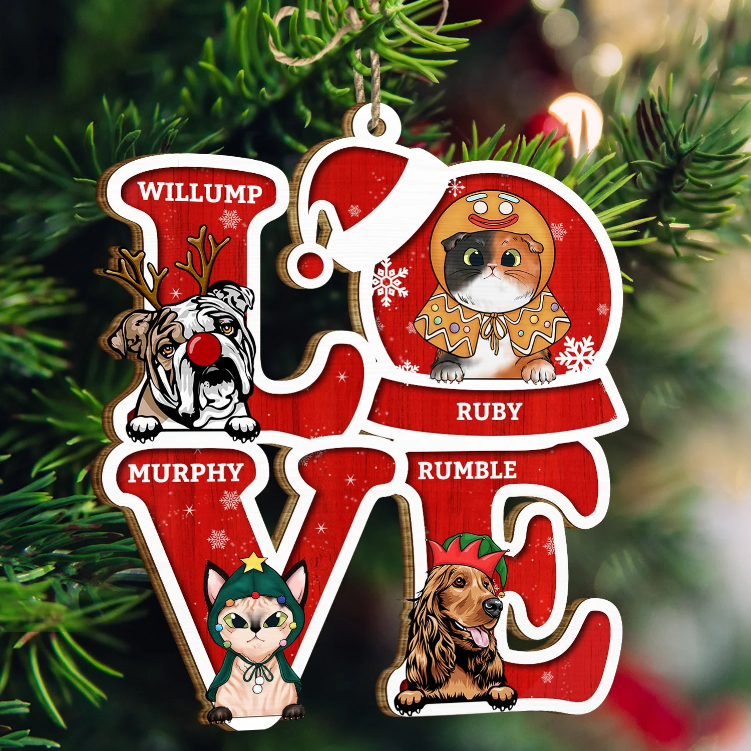 Love Dogs Cats - Christmas Gift For Pet Lovers - Personalized Wooden Cutout Ornament - Image 3
