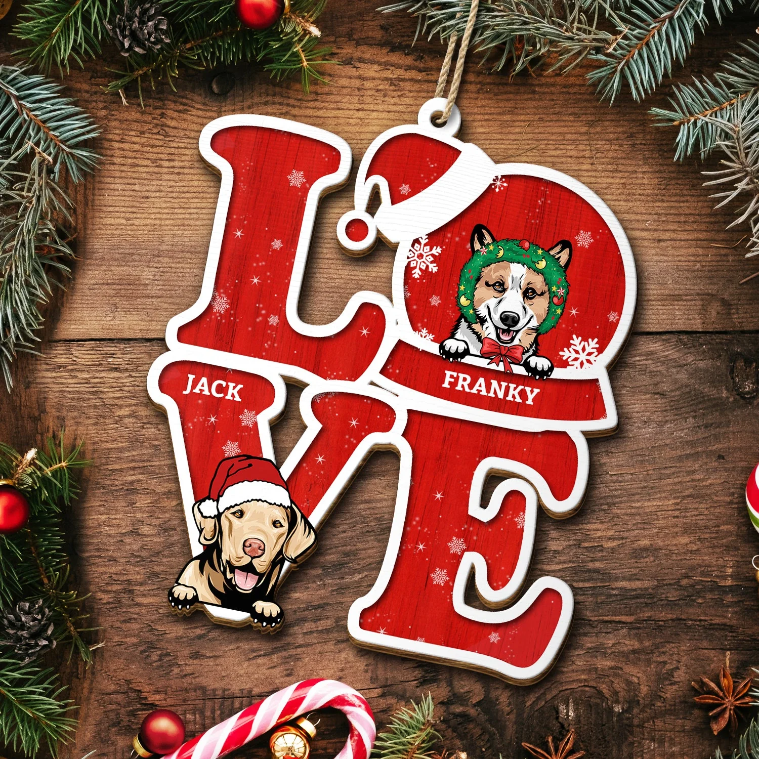 Love Dogs Cats - Christmas Gift For Pet Lovers - Personalized Wooden Cutout Ornament - Image 5