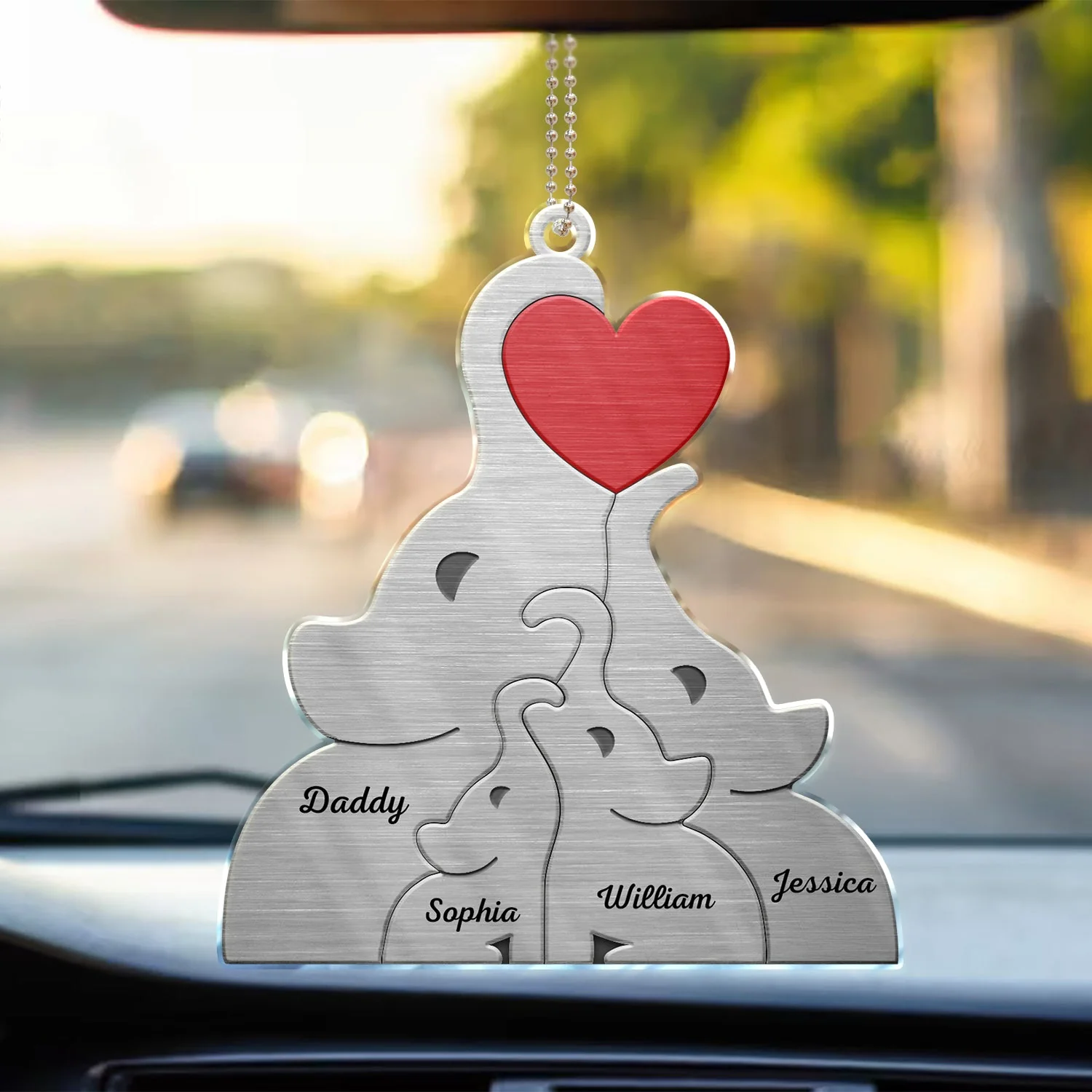 Love Elephant Family - Gift For Mother, Father, Family - Personalized Acrylic Car Hanger - Image 2