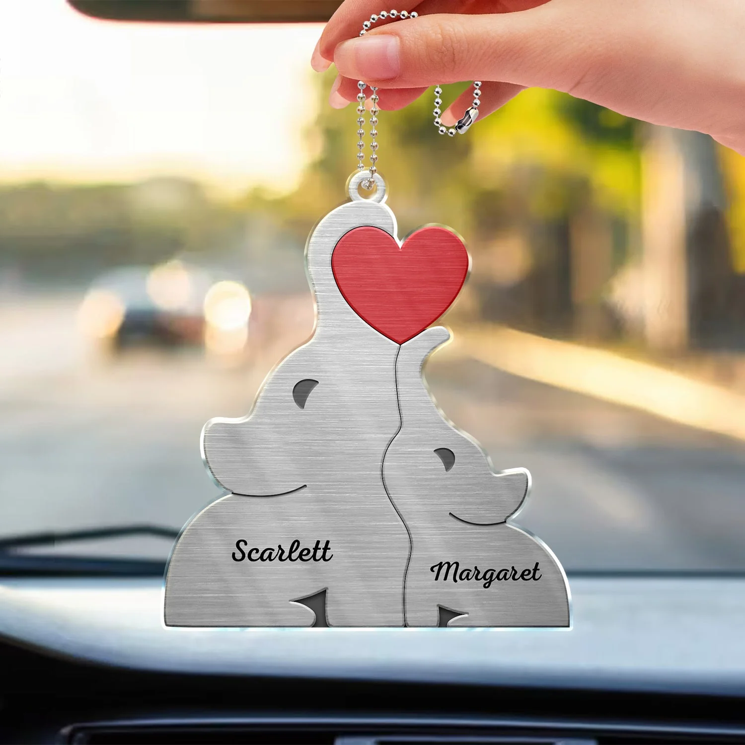 Love Elephant Family - Gift For Mother, Father, Family - Personalized Acrylic Car Hanger - Image 4
