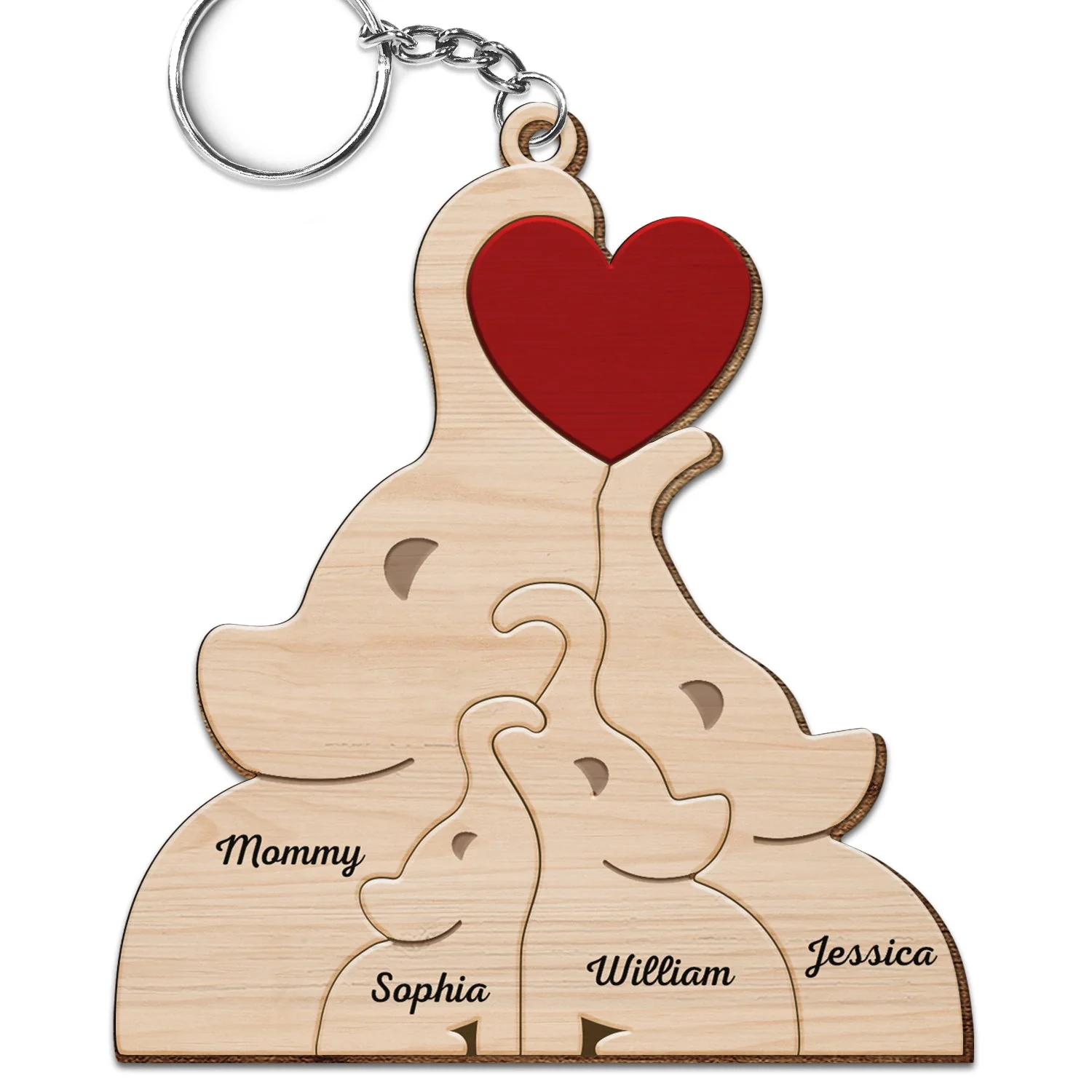 Love Elephant Family - Gift For Mother, Father, Family - Personalized Wooden Keychain - Image 2