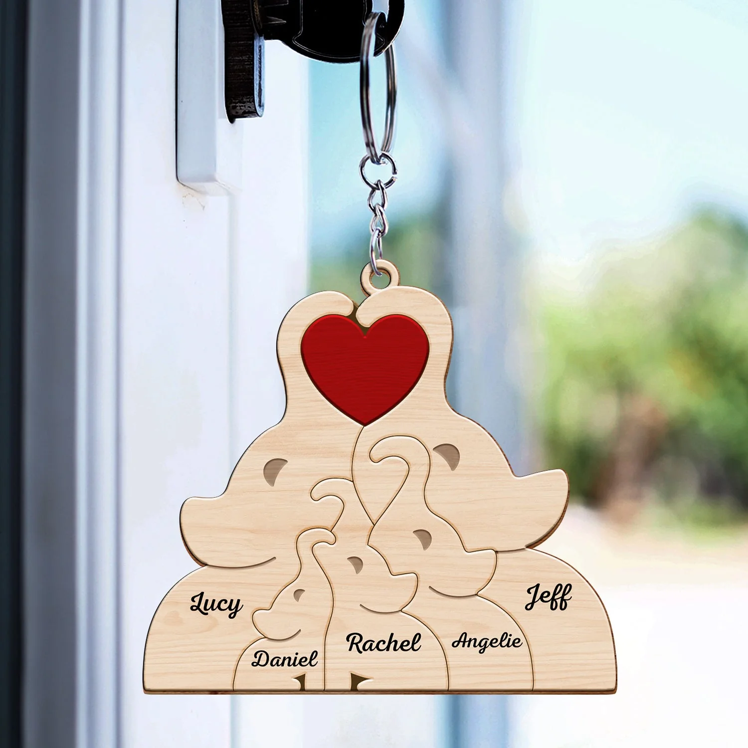 Love Elephant Family - Gift For Mother, Father, Family - Personalized Wooden Keychain - Image 4