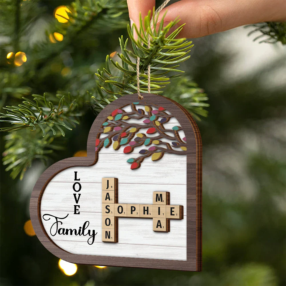 Love Family Crossword Scrabble - Personalized 2-Layered Wooden Ornament - Image 3