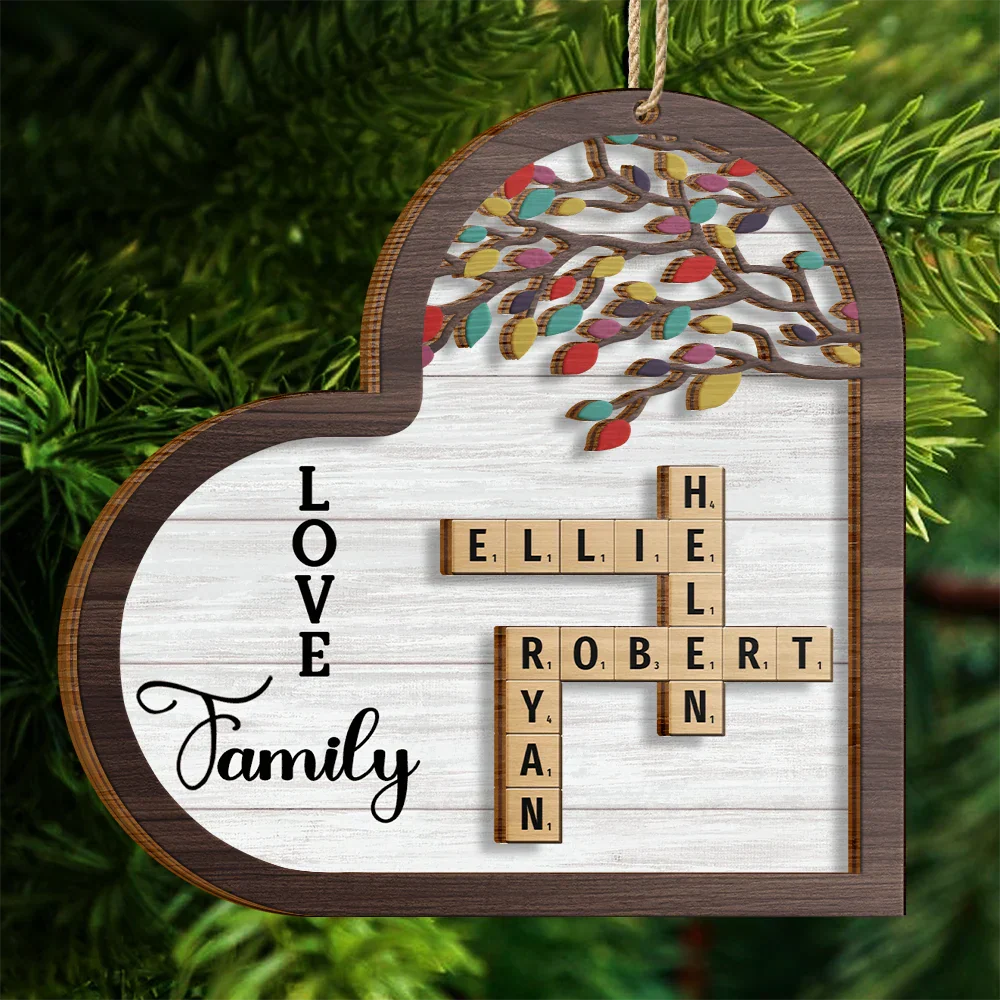 Love Family Crossword Scrabble - Personalized 2-Layered Wooden Ornament - Image 5