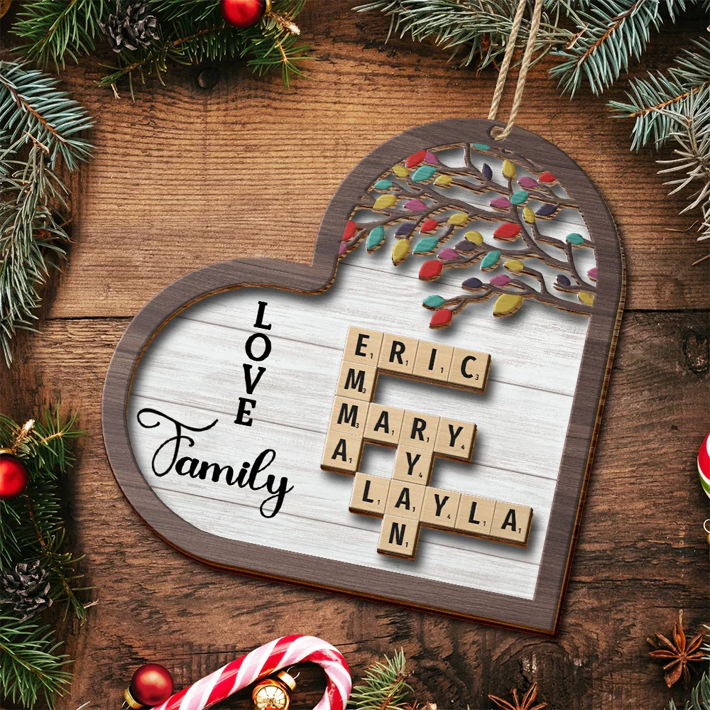 Love Family Crossword Scrabble - Personalized 2-Layered Wooden Ornament - Image 6