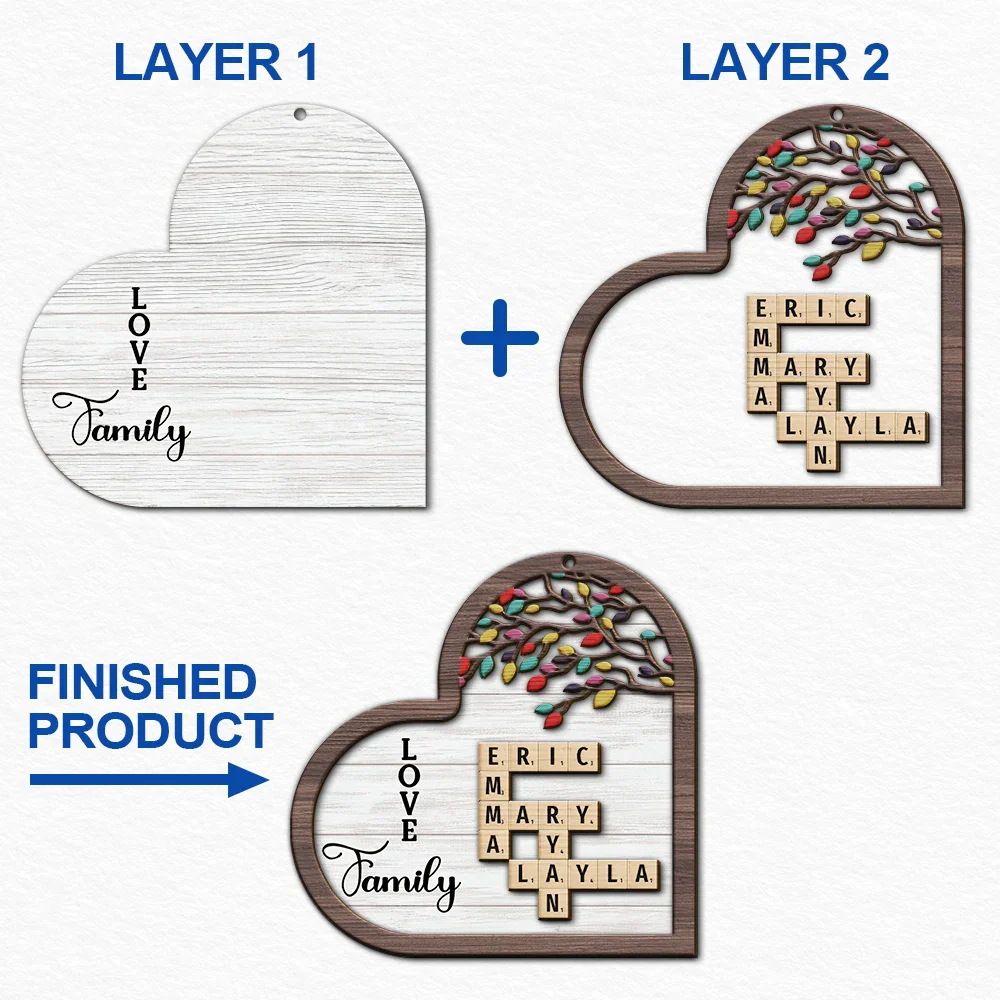 Love Family Crossword Scrabble - Personalized 2-Layered Wooden Ornament - Image 7